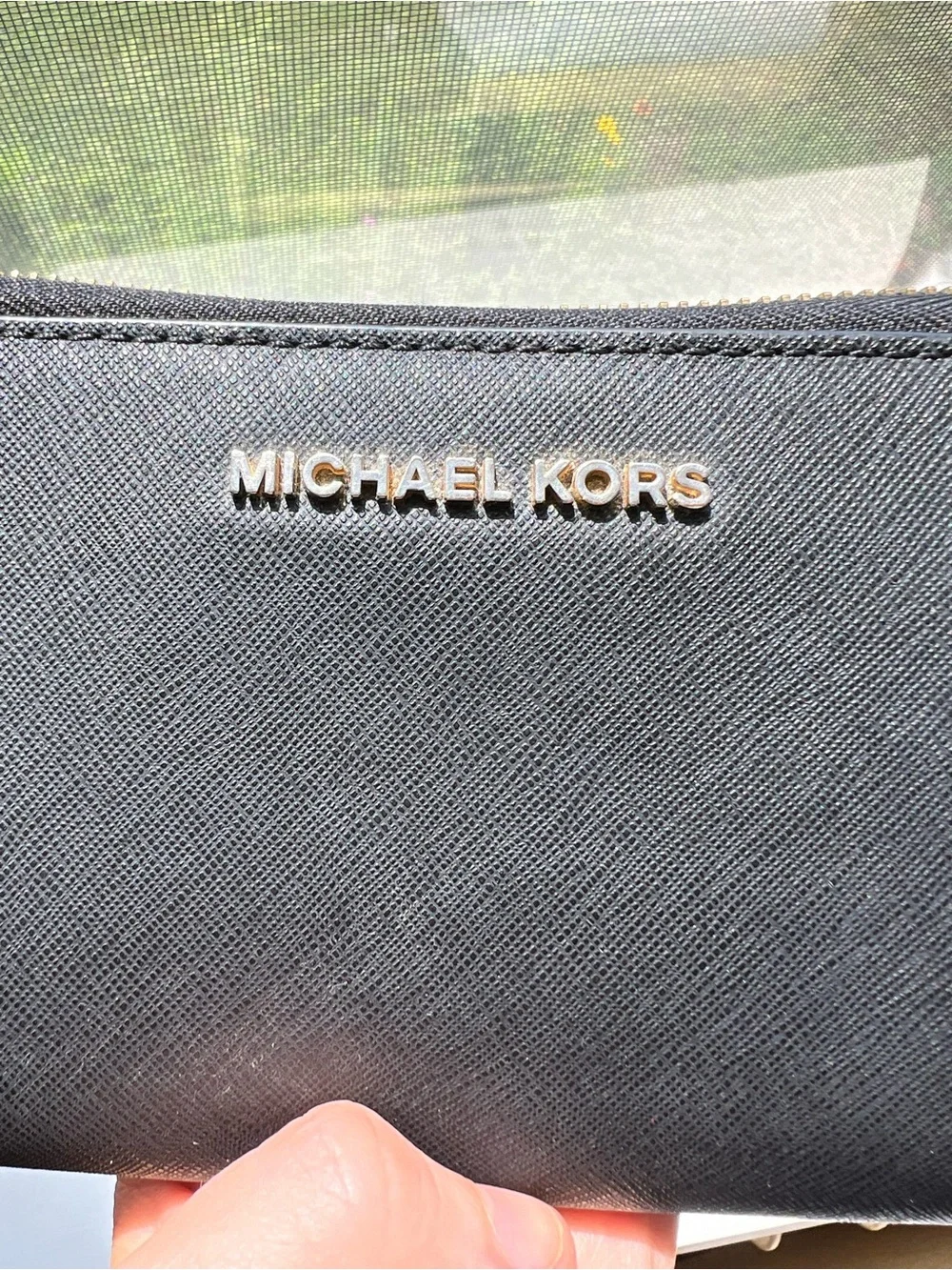 Michael Kors Black Saffiano Zip Wallet with Gold Logo